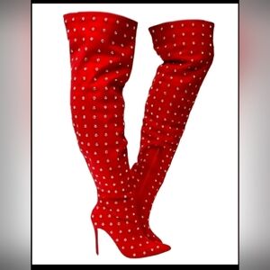 All Over Rhinestone Over The Knee Thigh High Boots
